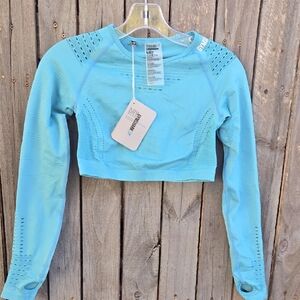 NWT Gymshark Flawless Knit Long Sleeve Seamless Crop Top Dusky Teal Small